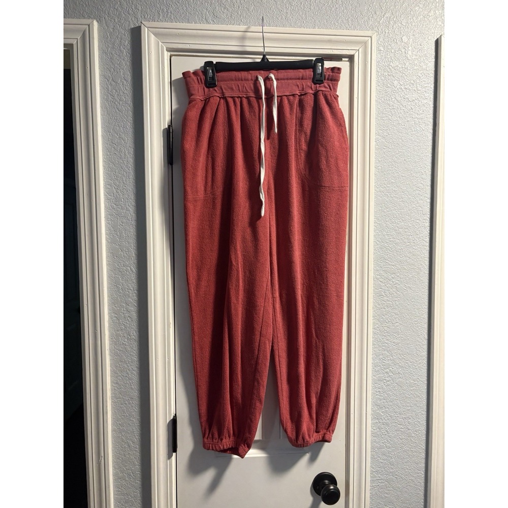 Free People Jogger Pants Women Small Rose Pink Terry Paperbag Waist OB1122054